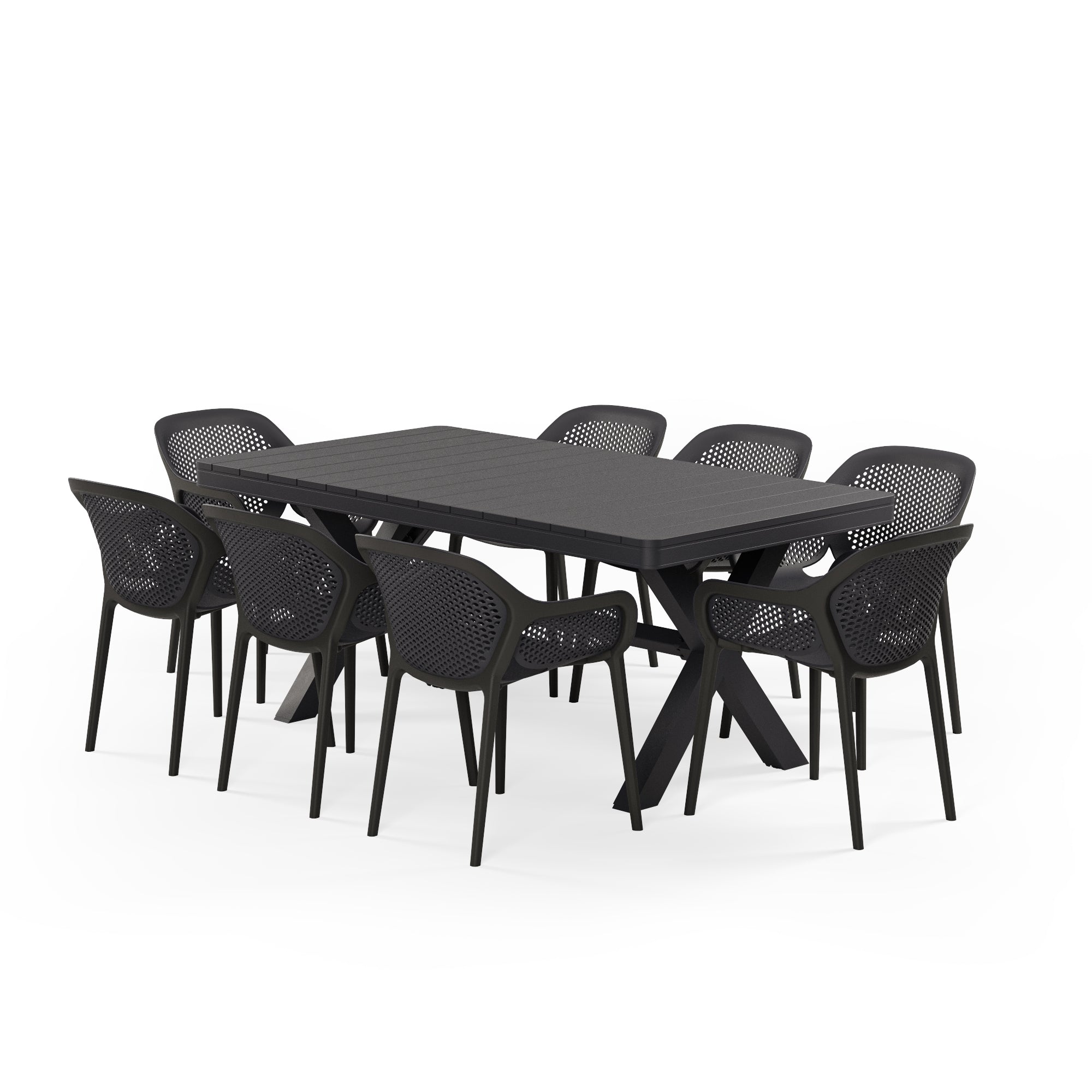 Tilia 8 Kişilik Polipropilen Bahçe, Balkon Masa Takımı Siyah (Maroon Polipropilen Masa 100x180 cm & Atra Sandalye)