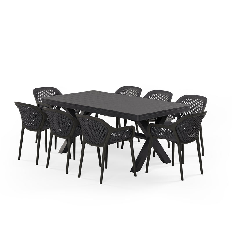Tilia 8 Kişilik Polipropilen Bahçe, Balkon Masa Takımı Siyah (Maroon Polipropilen Masa 100x180 cm & Atra Sandalye)-zoom-