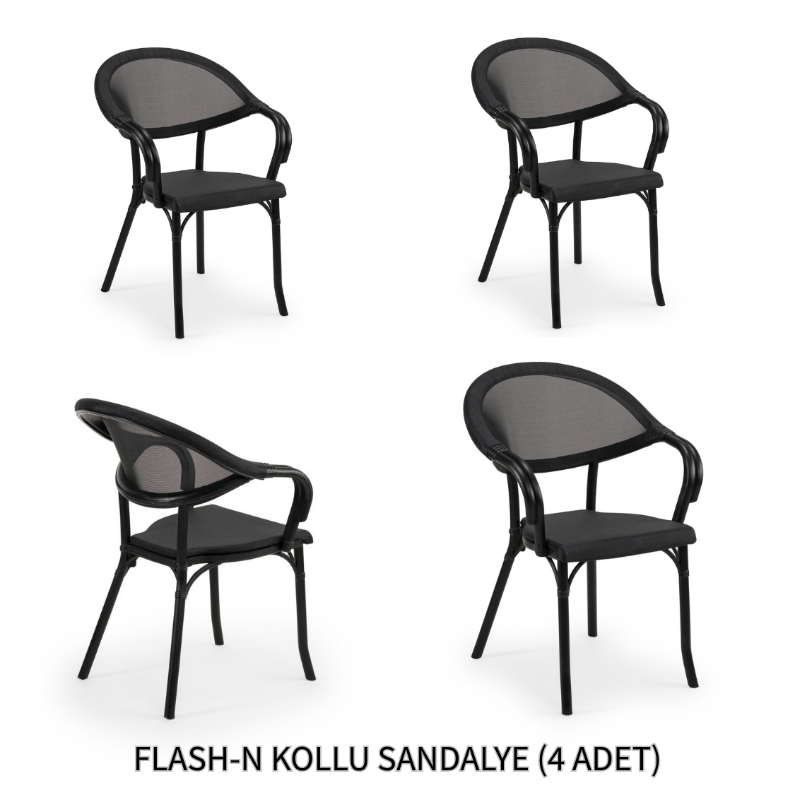 Tilia Flash-N 4 Adet Polipropilen Kollu Sandalye Siyah File