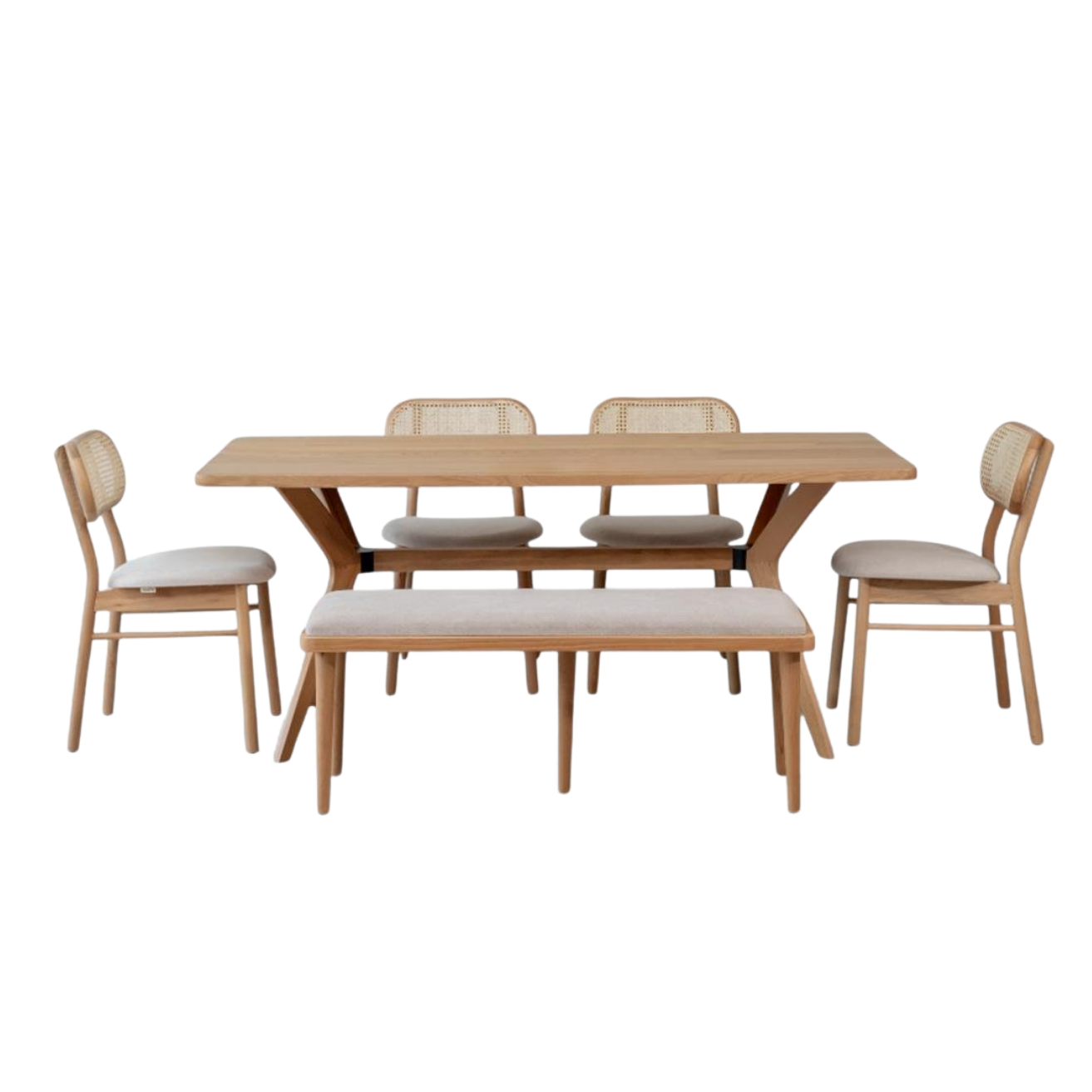 Kastra 6 Kişilik Masa Takımı (Nova Masa + 4 Atra Sandalye + 1 Chic Bench)-1