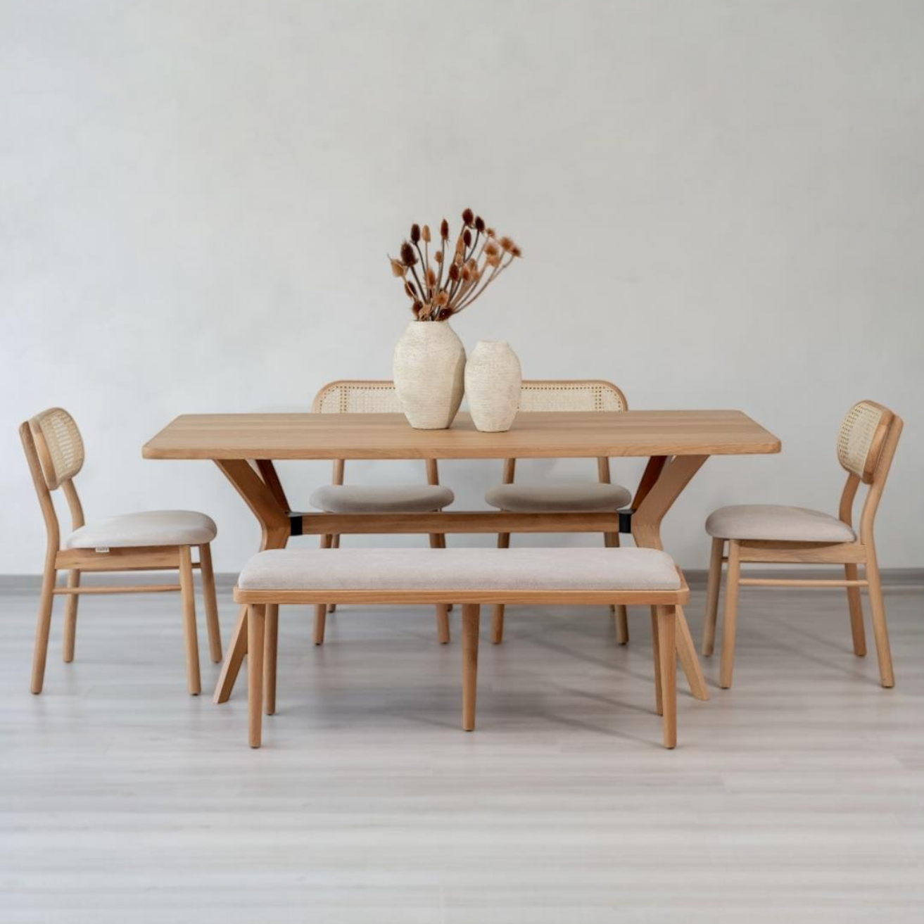 Kastra 6 Kişilik Masa Takımı (Nova Masa + 4 Atra Sandalye + 1 Chic Bench)-zoom-2