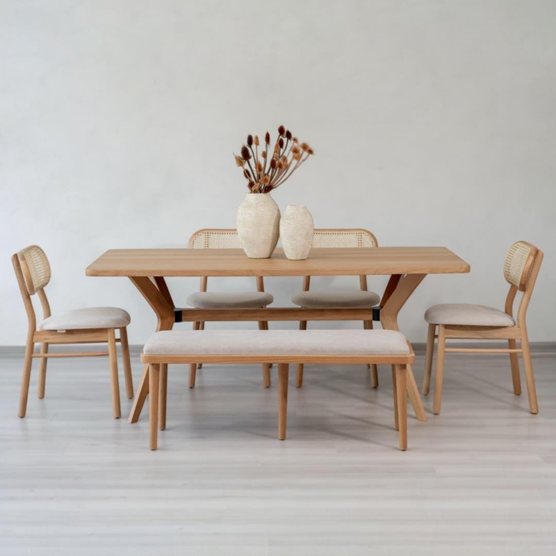 Kastra 6 Kişilik Masa Takımı (Nova Masa + 4 Atra Sandalye + 1 Chic Bench)-zoom-