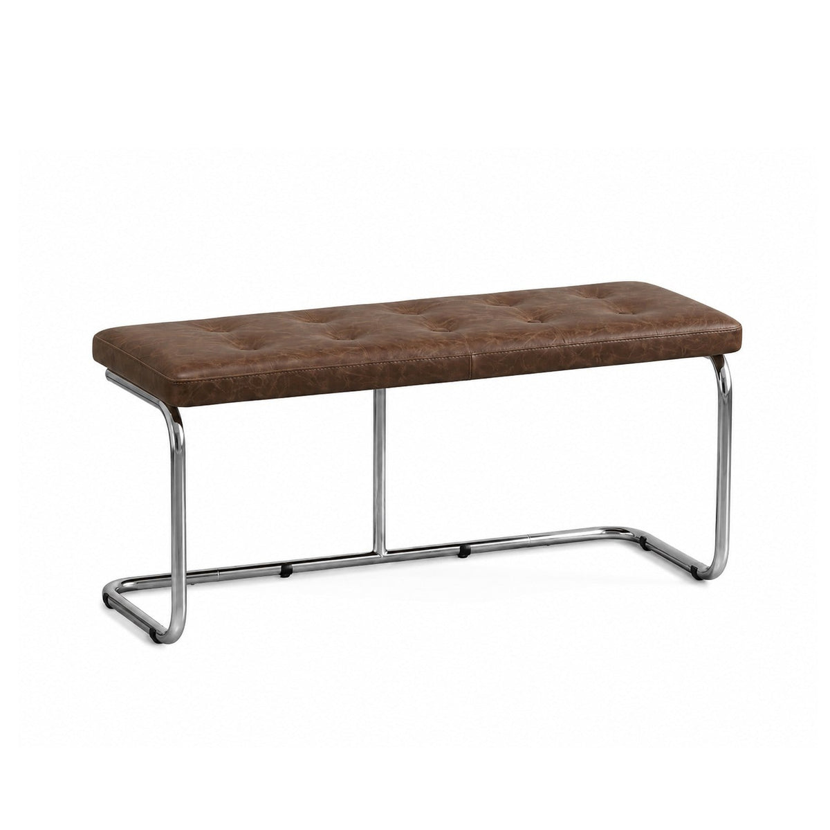 Kastra Cesca Krom Ayaklı Çektirmeli Deri Minderli Bench - 120cm