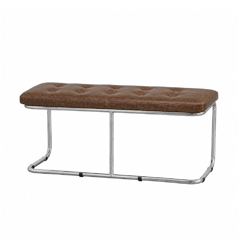 Kastra Cesca Krom Ayaklı Çektirmeli Deri Minderli Bench - 100cm-zoom-