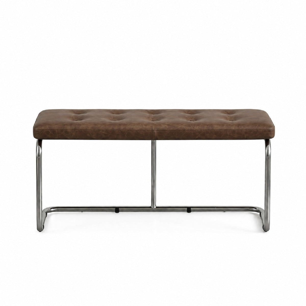 Kastra Cesca Krom Ayaklı Çektirmeli Deri Minderli Bench - 120cm
