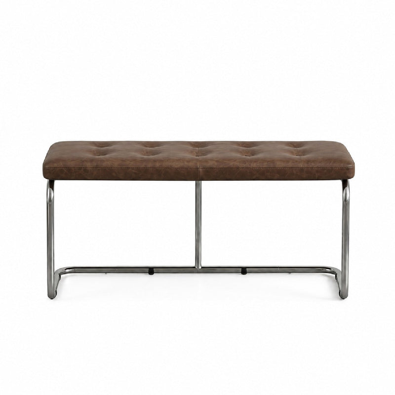 Kastra Cesca Krom Ayaklı Çektirmeli Deri Minderli Bench - 100cm-zoom-