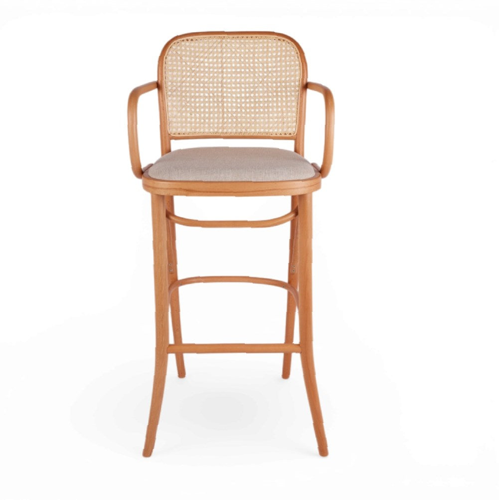 Kastra Harry Sırt Hazeranlı Minderli Kollu Thonet Ahşap Bar Sandalyesi-3