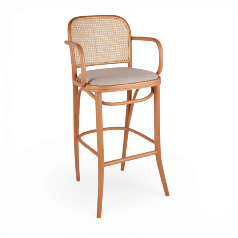 Kastra Harry Sırt Hazeranlı Minderli Kollu Thonet Ahşap Bar Sandalyesi-zoom-