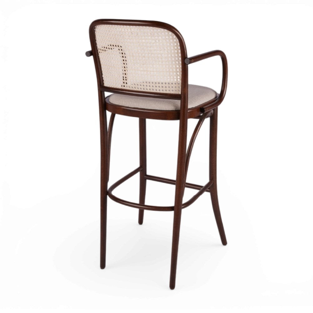 Kastra Harry Sırt Hazeranlı Minderli Kollu Thonet Ahşap Bar Sandalyesi-zoom-4