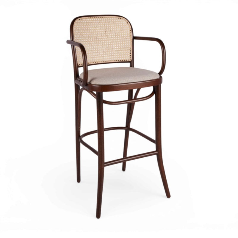 Kastra Harry Sırt Hazeranlı Minderli Kollu Thonet Ahşap Bar Sandalyesi-zoom-