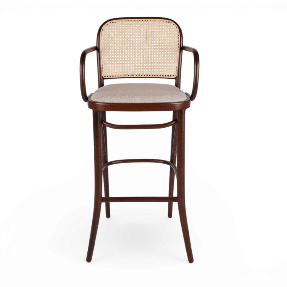 Kastra Harry Sırt Hazeranlı Minderli Kollu Thonet Ahşap Bar Sandalyesi-5