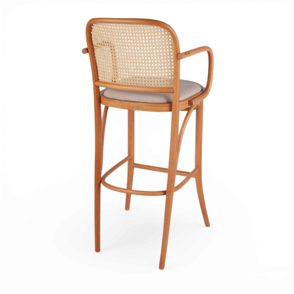 Kastra Harry Sırt Hazeranlı Minderli Kollu Thonet Ahşap Bar Sandalyesi-zoom-6