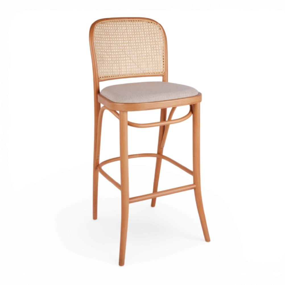 Kastra Harry Sırt Hazeranlı Minderli Thonet Ahşap Bar Sandalyesi