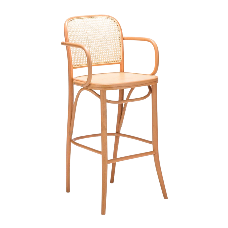 Kastra Harry Sırt Hazeranlı Kollu Thonet Ahşap Bar Sandalyesi-zoom-