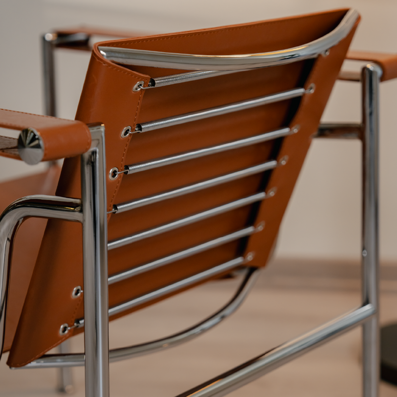 Kastra Le Corbusier Deri Döşeme Metal Sandalye-zoom-