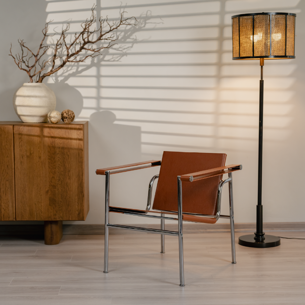 Kastra Le Corbusier Deri Döşeme Metal Sandalye-zoom-6