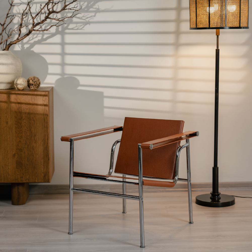 Kastra Le Corbusier Deri Döşeme Metal Sandalye-zoom-7