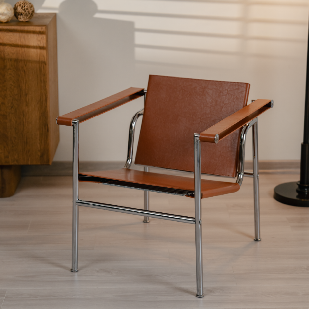 Kastra Le Corbusier Deri Döşeme Metal Sandalye-5