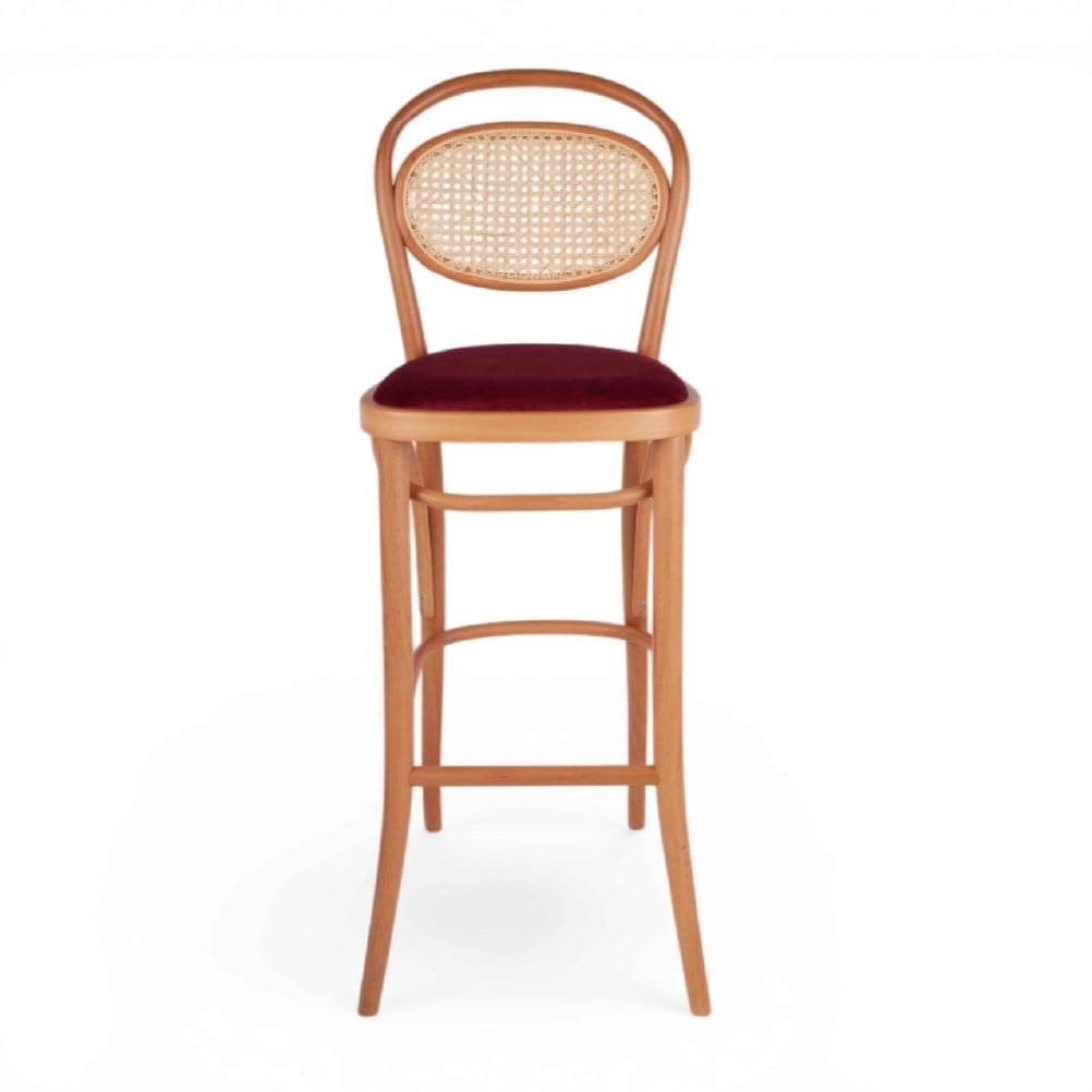 Kastra Linda Sırt Hazeranlı Minderli Thonet Ahşap Bar Sandalyesi-zoom-2