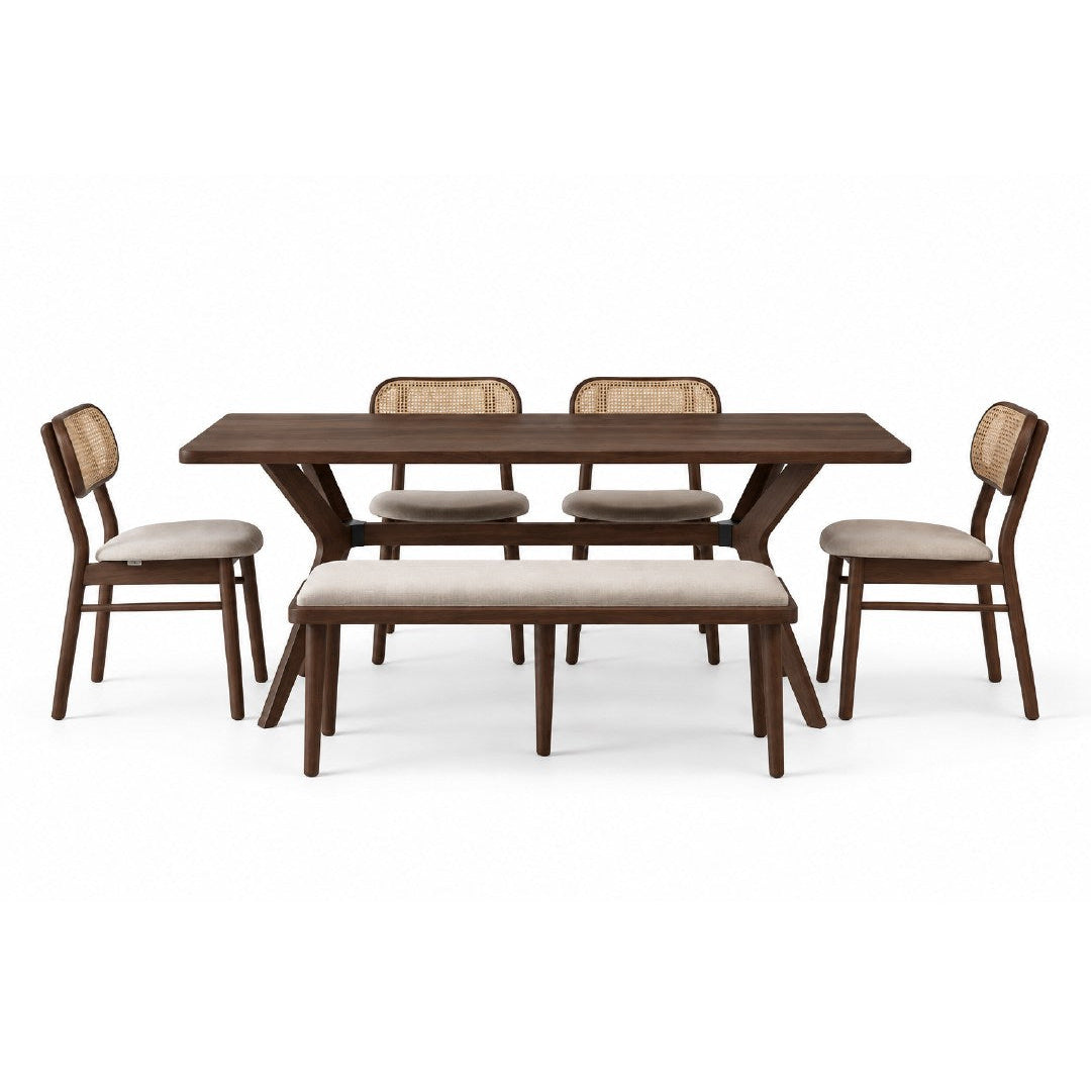 Kastra 6 Kişilik Masa Takımı (Nova Masa + 4 Atra Sandalye + 1 Chic Bench)