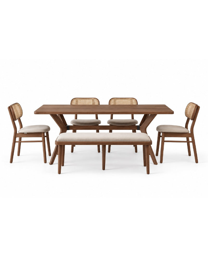 Kastra 6 Kişilik Masa Takımı (Nova Masa + 4 Atra Sandalye + 1 Chic Bench)-zoom-