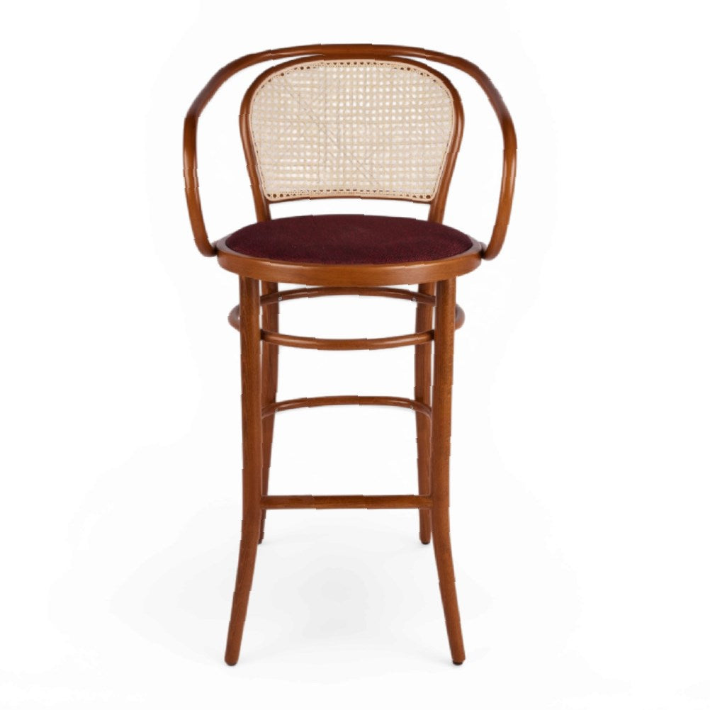 Kastra Oscar Sırt Hazeranlı Minderli Kollu Thonet Ahşap Bar Sandalyesi