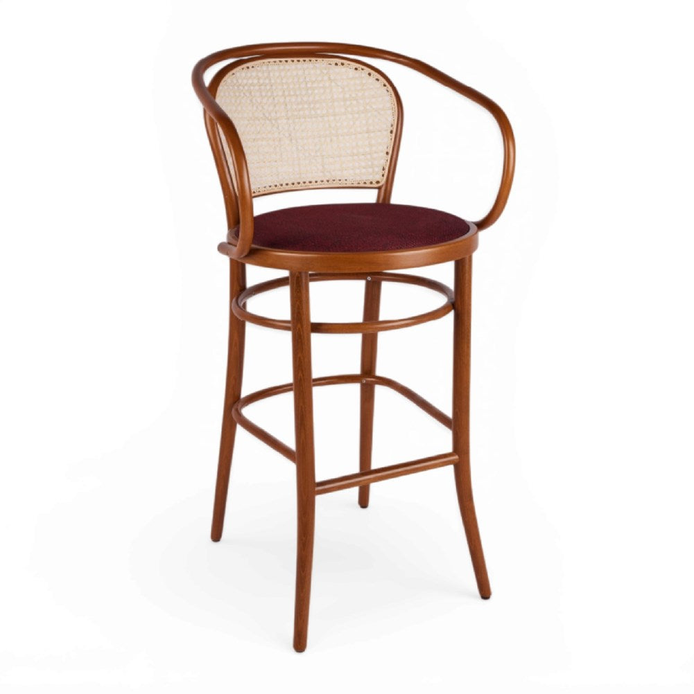 Kastra Oscar Sırt Hazeranlı Minderli Kollu Thonet Ahşap Bar Sandalyesi