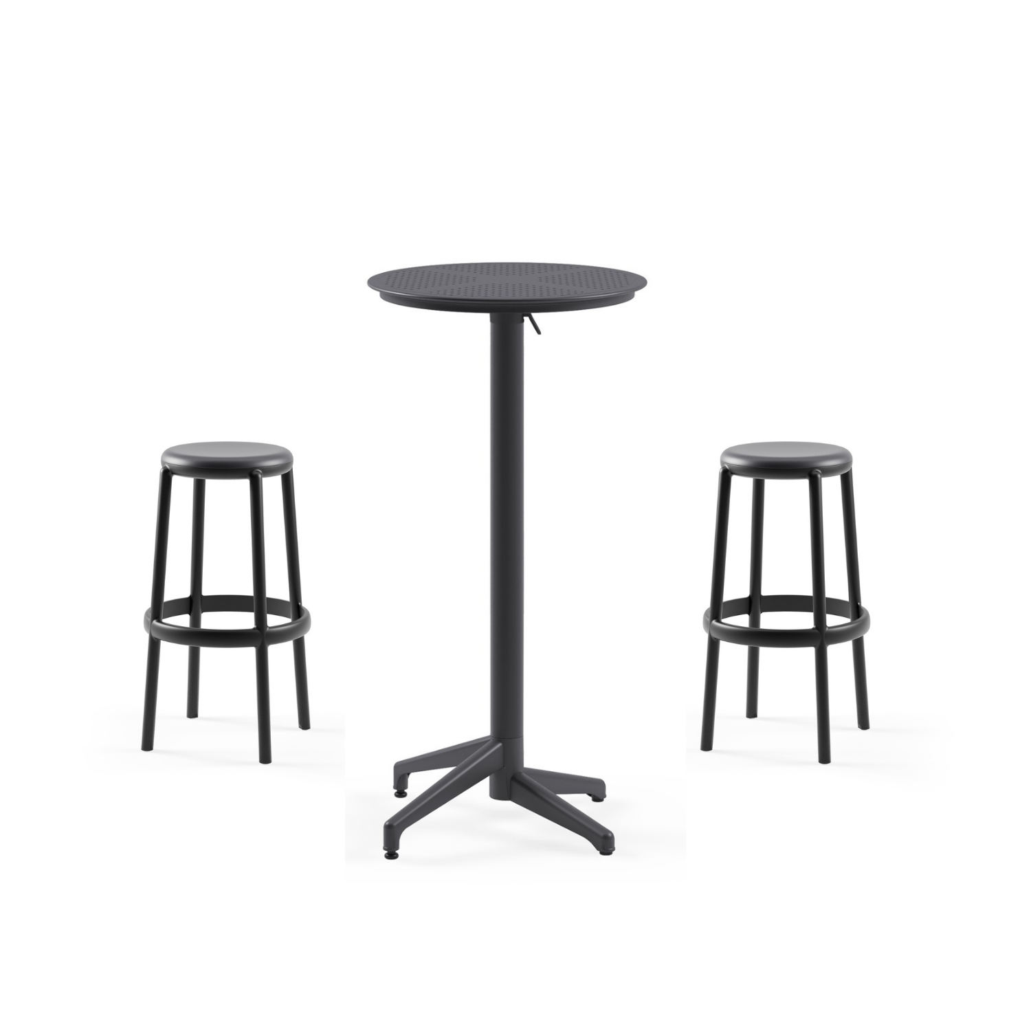 Tilia 2 Kişilik Polipropilen Dış Mekan Bar Masa Takımı Siyah (Moon Katlanır Bar Masası Ø60 cm + Duo Bar Taburesi)-1