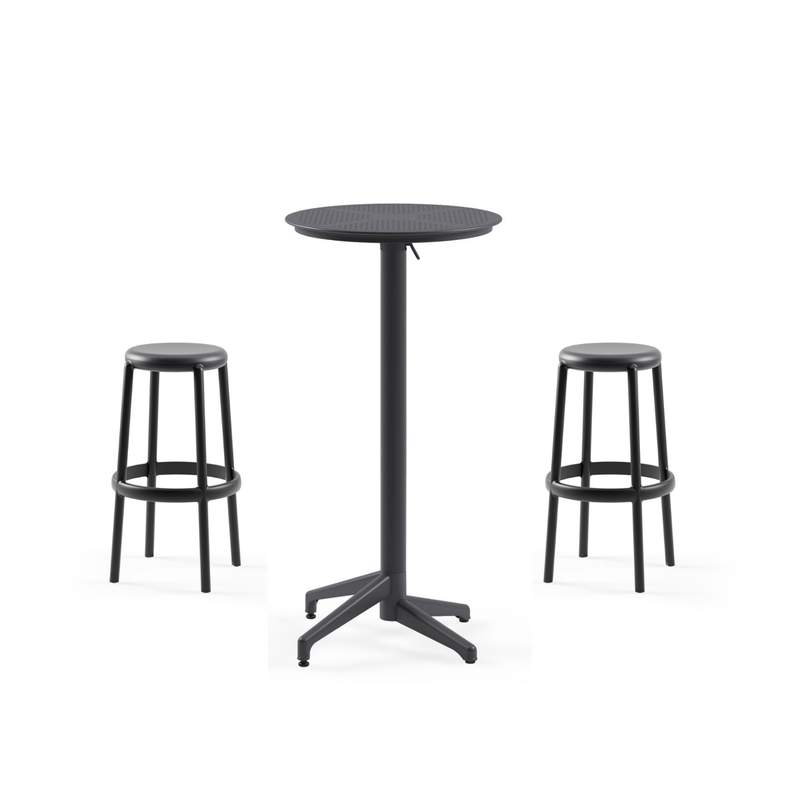 Tilia 2 Kişilik Polipropilen Dış Mekan Bar Masa Takımı Siyah (Moon Katlanır Bar Masası Ø60 cm + Duo Bar Taburesi)-zoom-