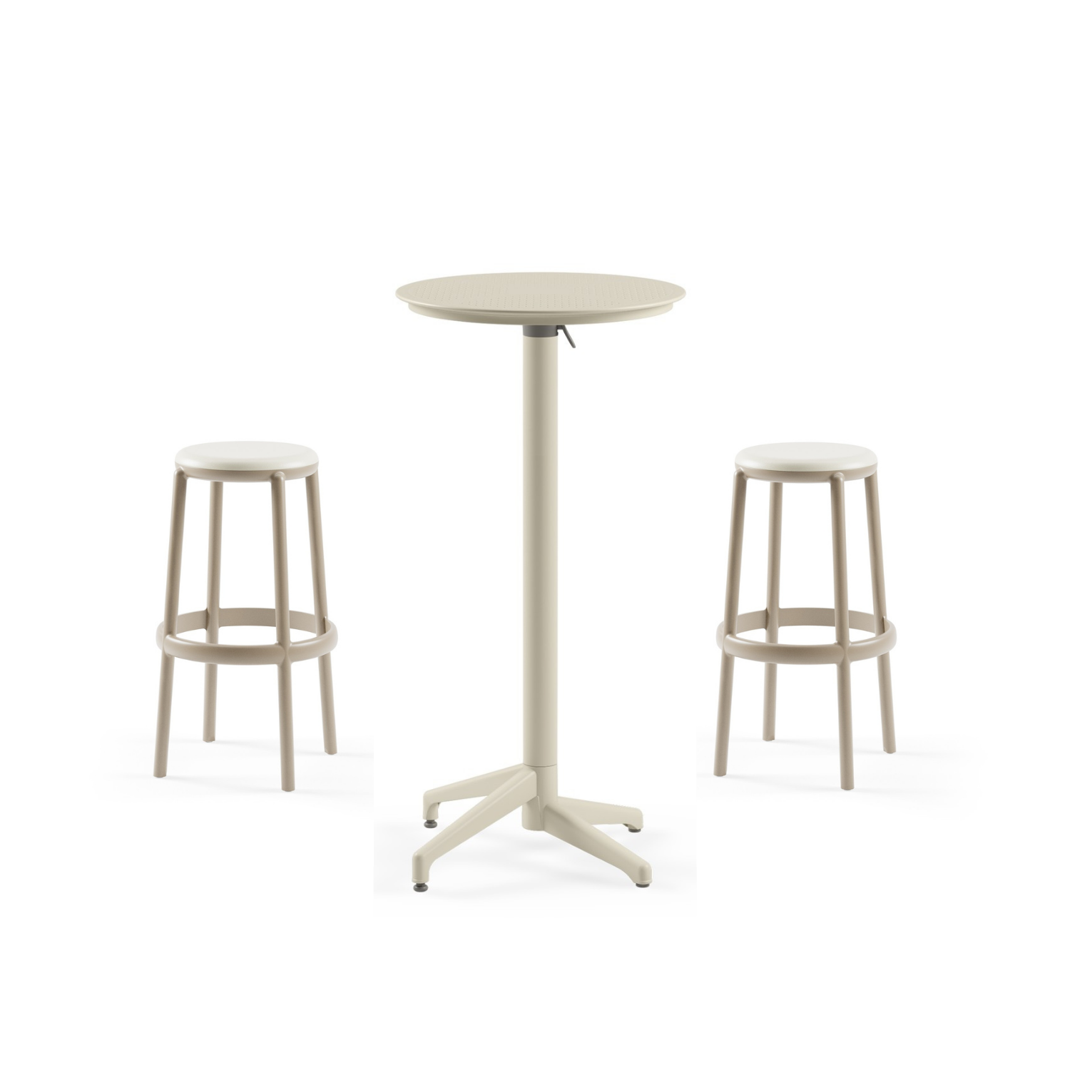 Tilia 2 Kişilik Polipropilen Dış Mekan Bar Masa Takımı Bej (Moon Katlanır Bar Masası Ø60 cm + Duo Bar Taburesi)