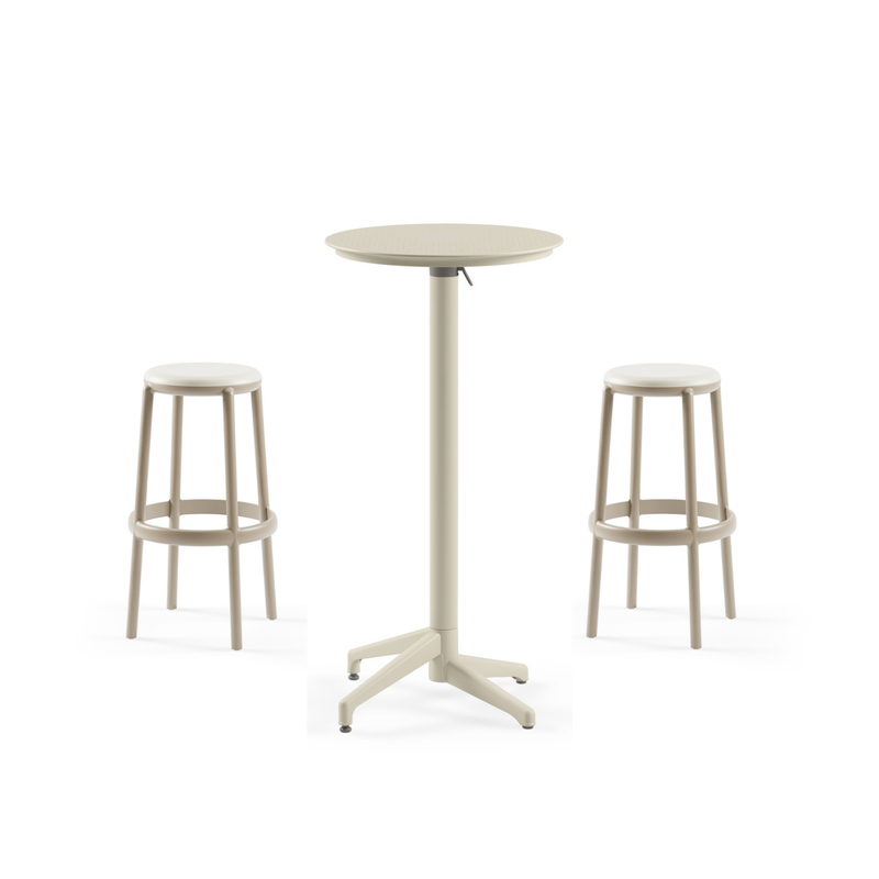 Tilia 2 Kişilik Polipropilen Dış Mekan Bar Masa Takımı Bej (Moon Katlanır Bar Masası Ø60 cm + Duo Bar Taburesi)-zoom-