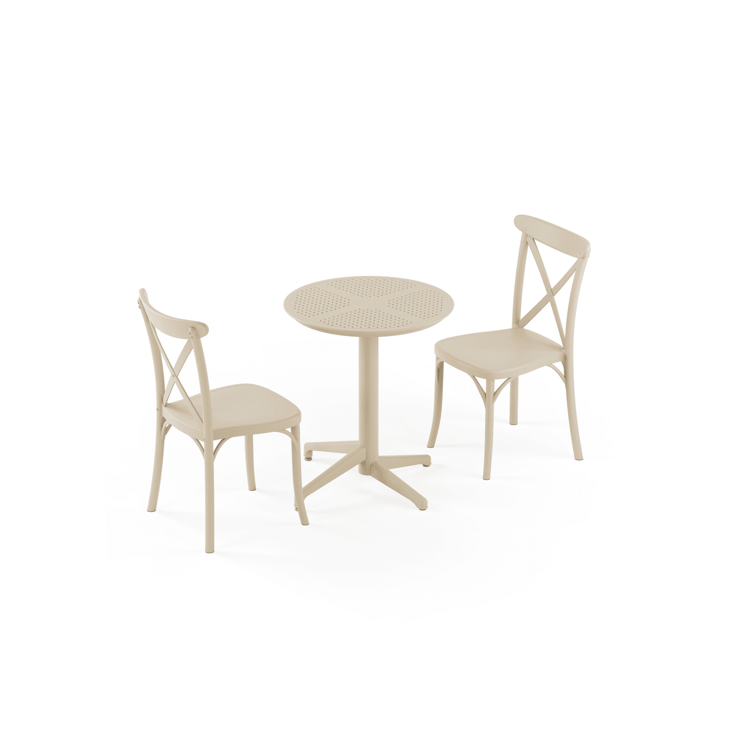 Tilia 2 Kişilik Polipropilen Bahçe, Balkon Masa Takımı Bej (Moon Katlanır Masa Ø60 cm + Capri Sandalye)-1