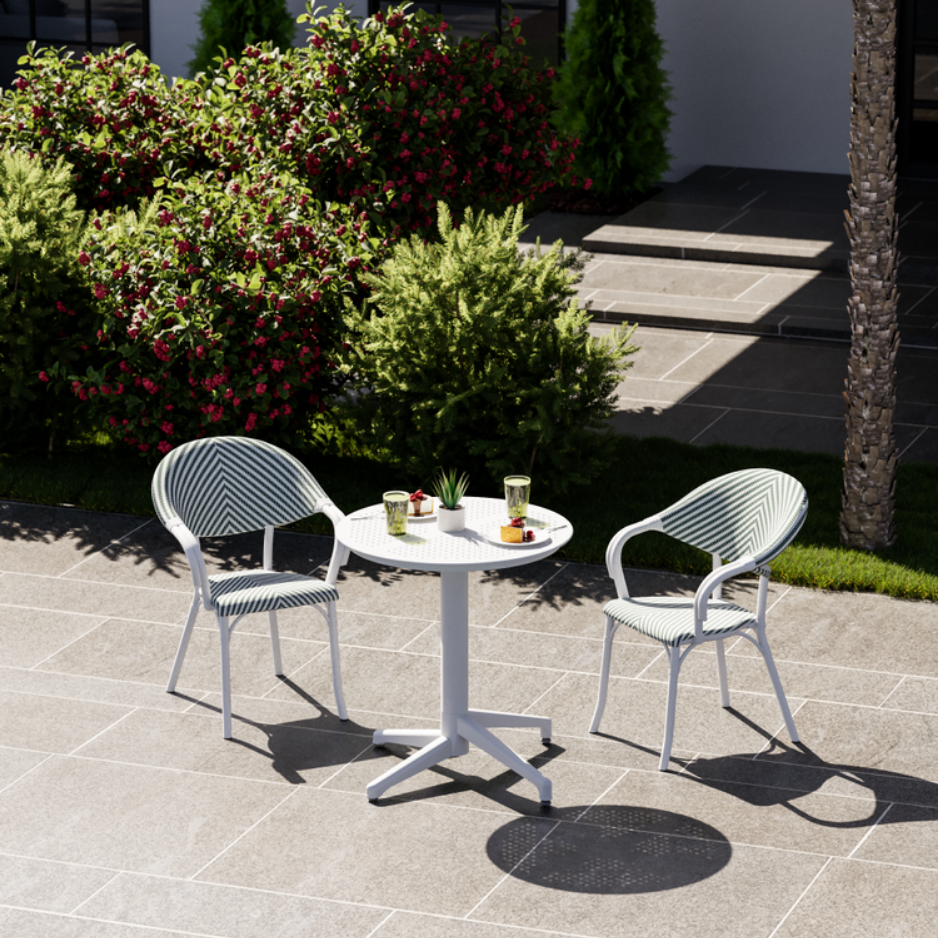 Tilia 2 Kişilik Polipropilen Bahçe, Balkon, Dış Mekan Masa Takımı (Moon Katlanır Masa Ø60 cm + Flash-N Sandalye)