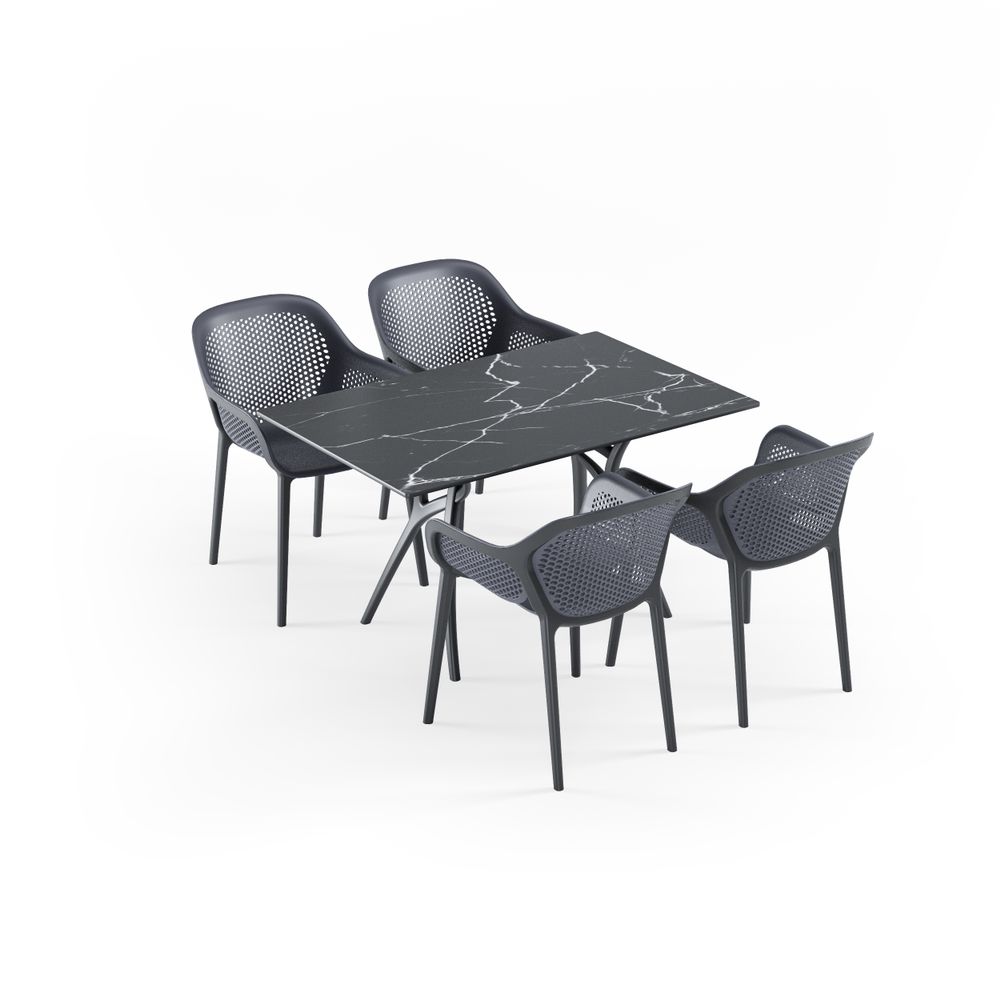 Tilia 4 Kişilik Polipropilen Bahçe, Balkon, Kafe, Restoran Masa Takımı Siyah (Ivy-L Masa Kompakt Tabla 77X120 cm + Atra Sandalye)-zoom-1