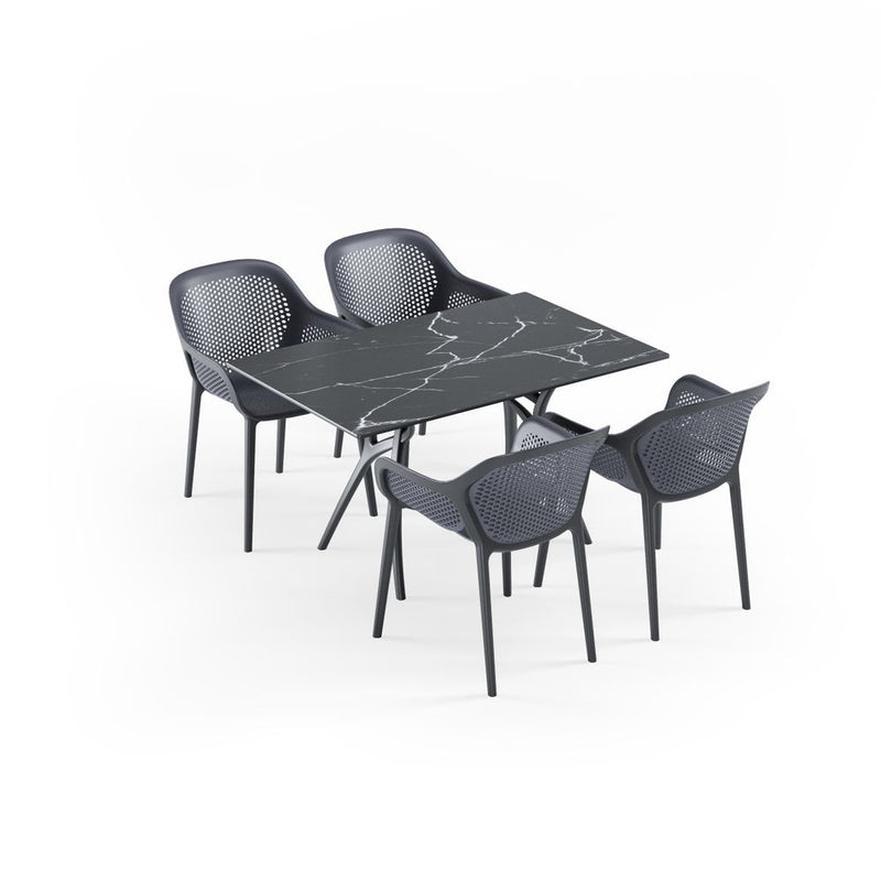 Tilia 4 Kişilik Polipropilen Bahçe, Balkon, Kafe, Restoran Masa Takımı Siyah (Ivy-L Masa Kompakt Tabla 77X120 cm + Atra Sandalye)-zoom-