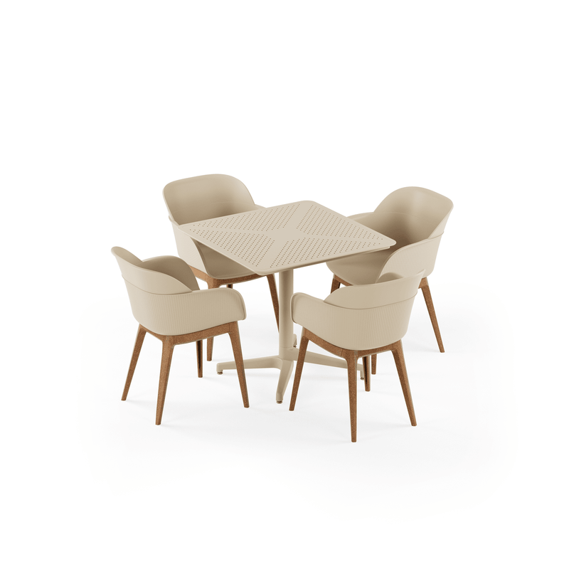 Tilia 4 Kişilik Polipropilen Bahçe, Balkon, Dış Mekan Masa Takımı (Moon Katlanır Masa 80X80 cm + Shell-WP Kollu Sandalye)-zoom-