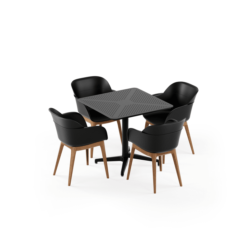 Tilia 4 Kişilik Polipropilen Bahçe, Balkon, Dış Mekan Masa Takımı (Moon Katlanır Masa 80X80 cm + Shell-WP Kollu Sandalye)-zoom-