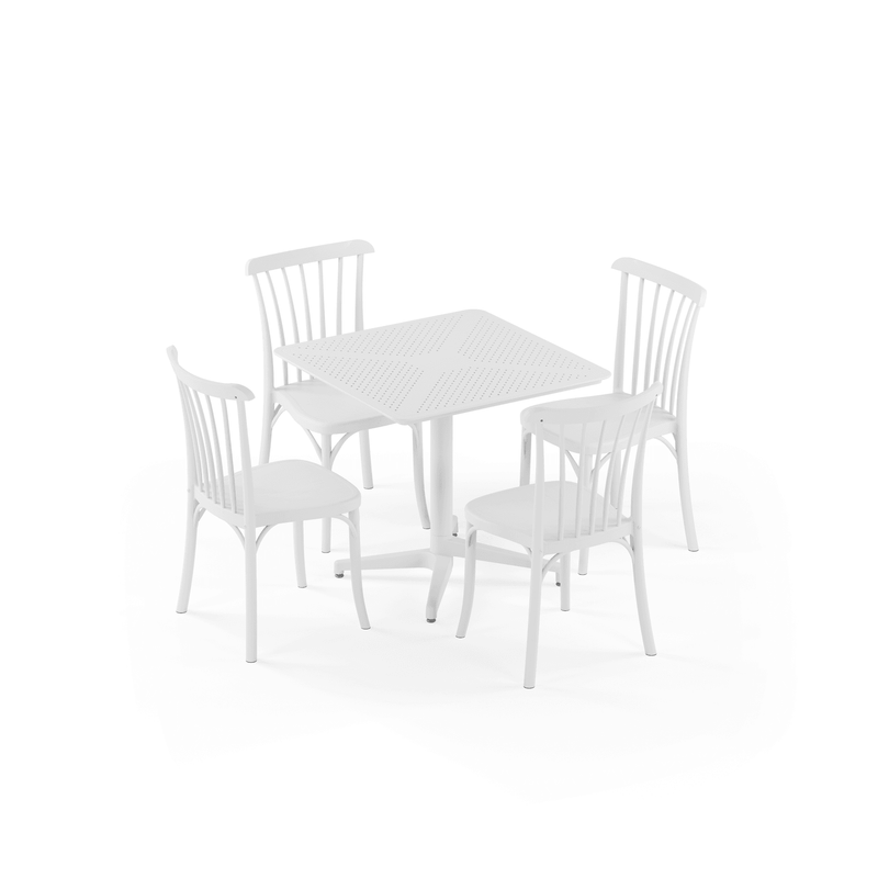 Tilia 4 Kişilik Polipropilen Bahçe, Balkon Masa Takımı Beyaz (Moon Katlanır Masa 80X80 cm + Gozo Sandalye)-zoom-